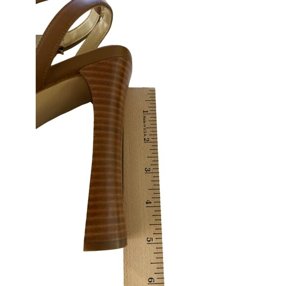 Michael Kors Paola Chain Embellished Leather Brown Platform Sandal Heels 7.5 - Picture 8 of 9